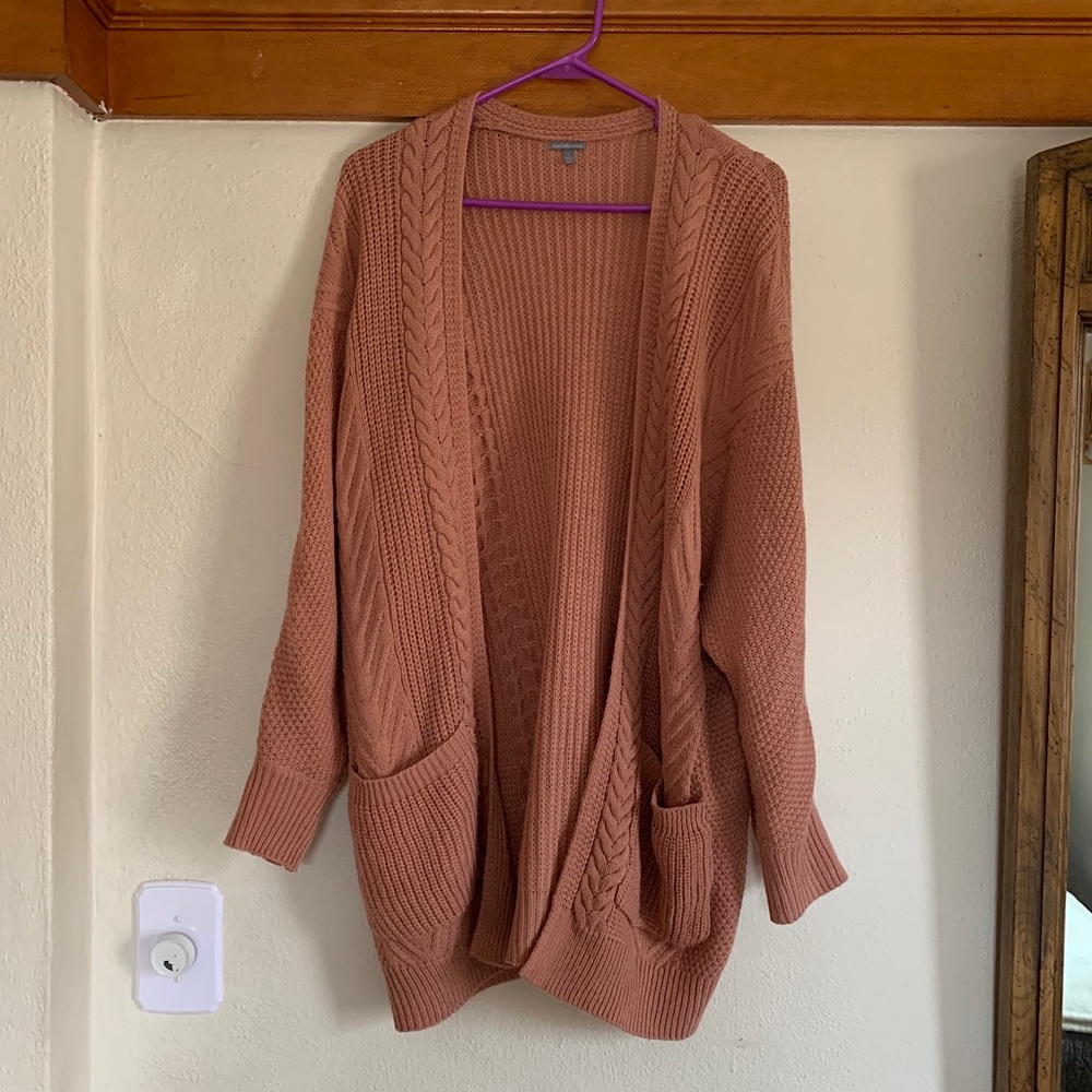 light pink knit cardigan